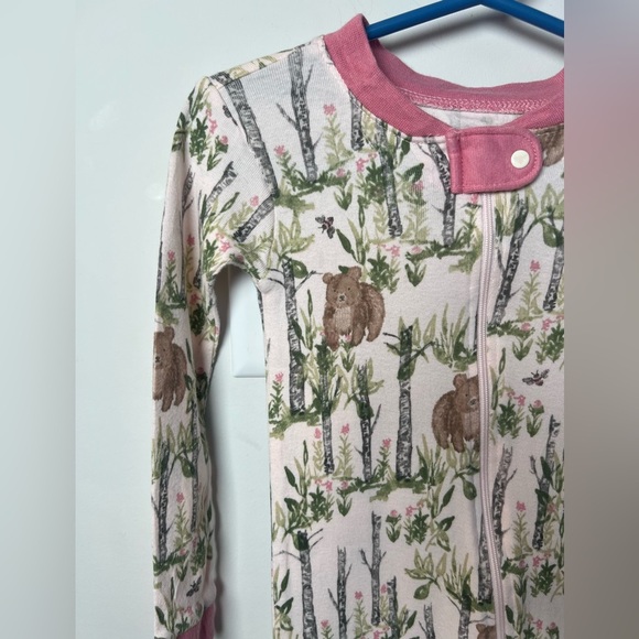 Burt's Bees Pyjamas Footies One Piece Zip Up Bears Woods Pink 24M Girl - Picture 1 of 9